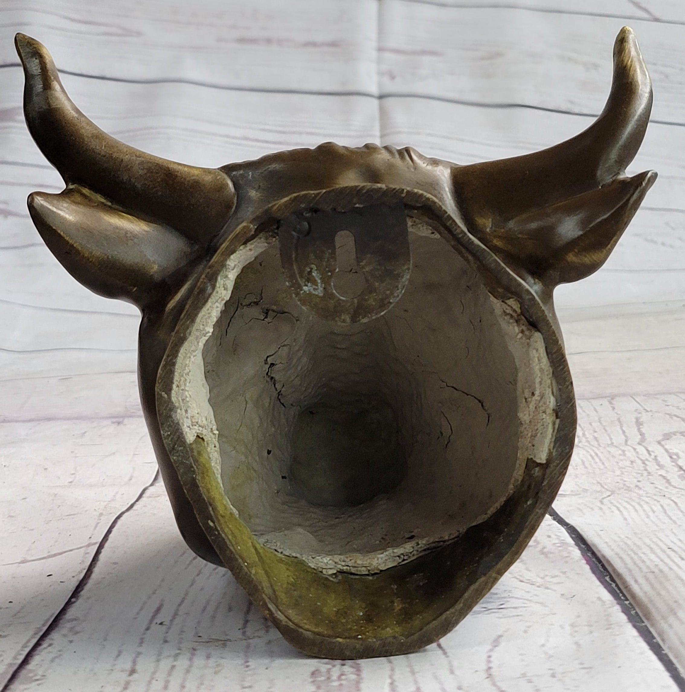 Wall Mounted Bull Head Bust Bronze Sculpture Signed 6.5" x 7.5"