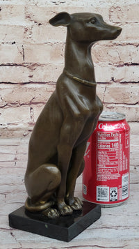 Greyhound Whippet Bronze Metal Modern Art Sculpture Marble Base