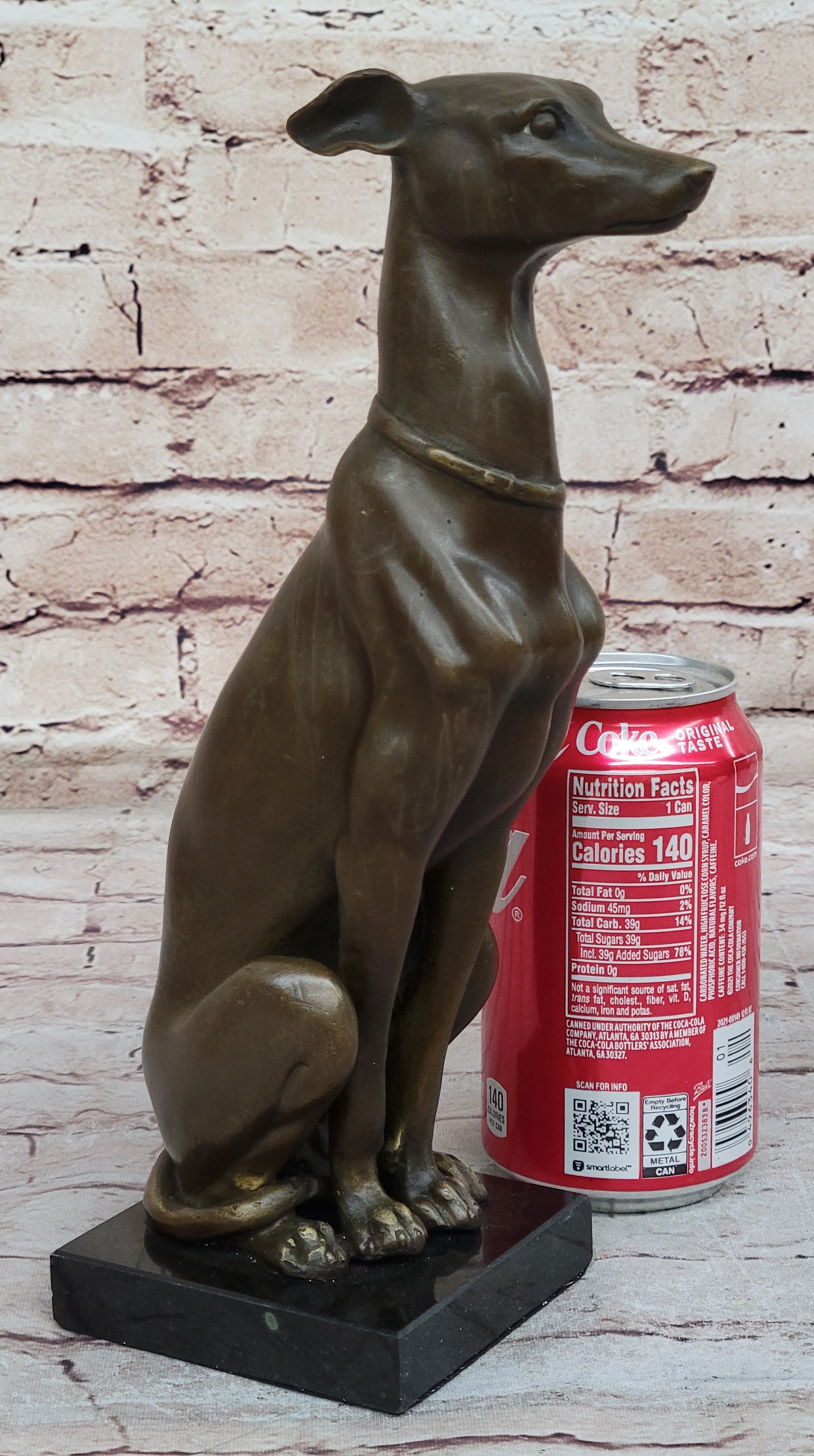 Greyhound Whippet Bronze Metal Modern Art Sculpture Marble Base