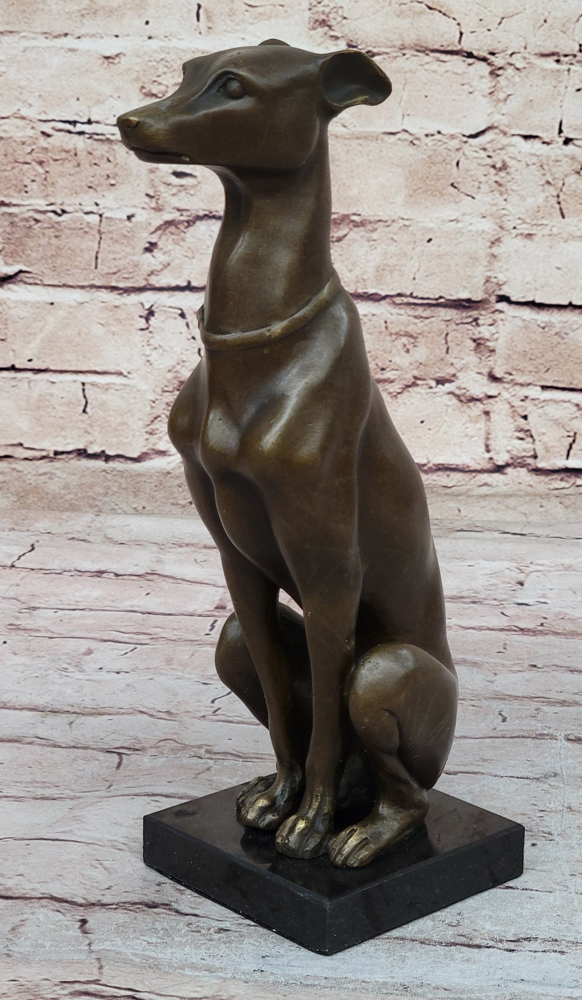 Greyhound Whippet Bronze Metal Modern Art Sculpture Marble Base