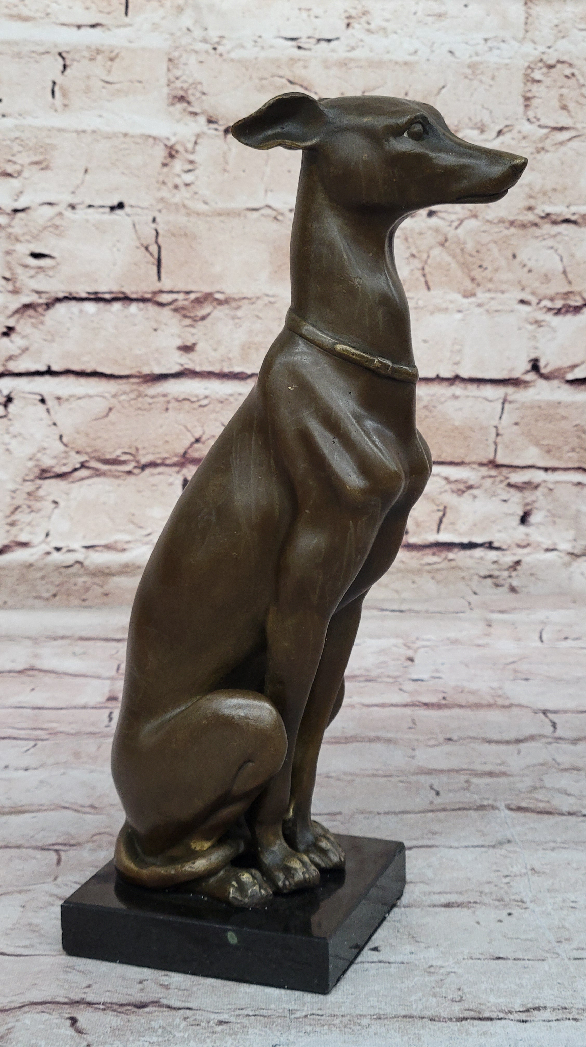 Greyhound Whippet Bronze Metal Modern Art Sculpture Marble Base