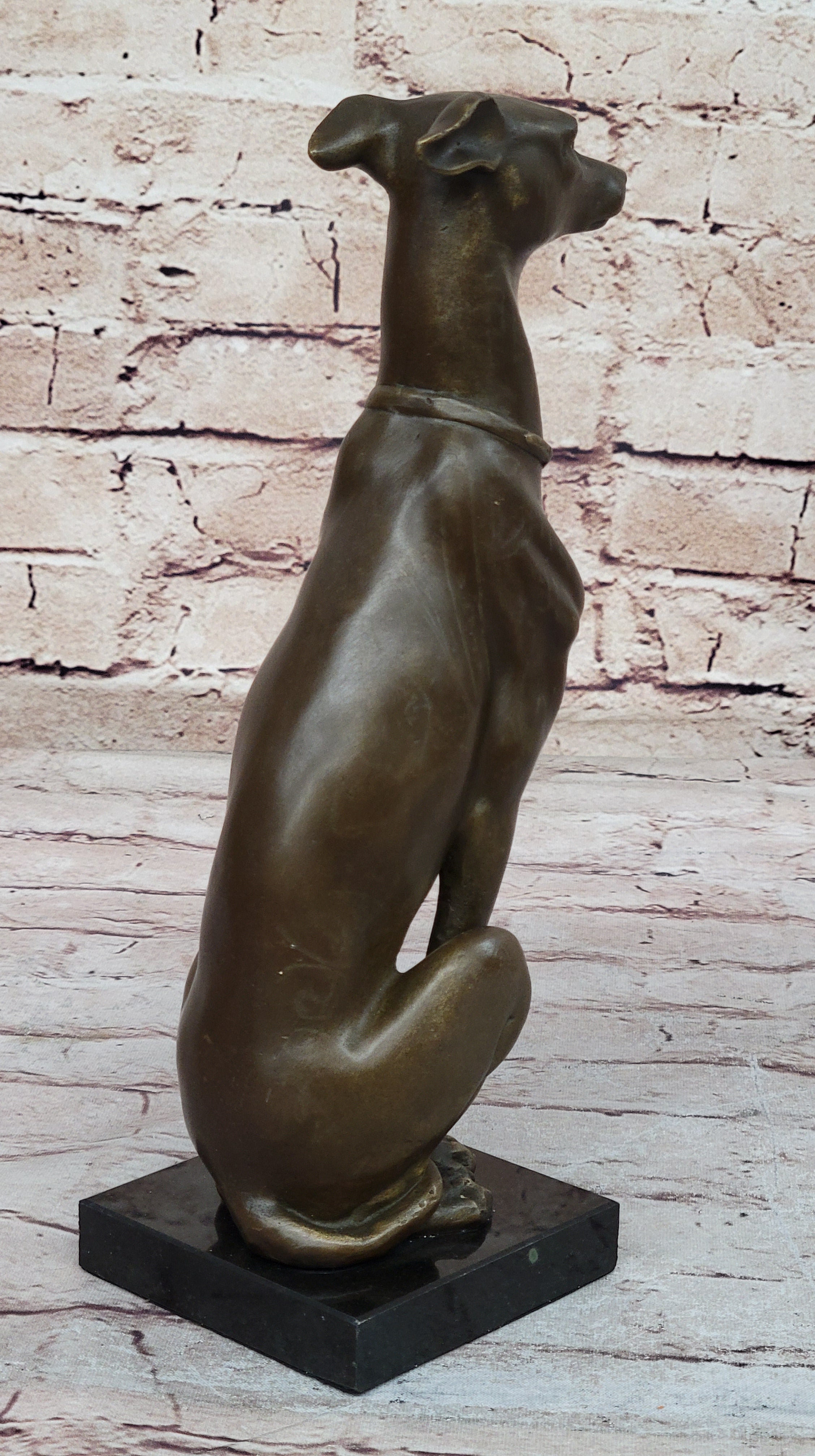 Greyhound Whippet Bronze Metal Modern Art Sculpture Marble Base