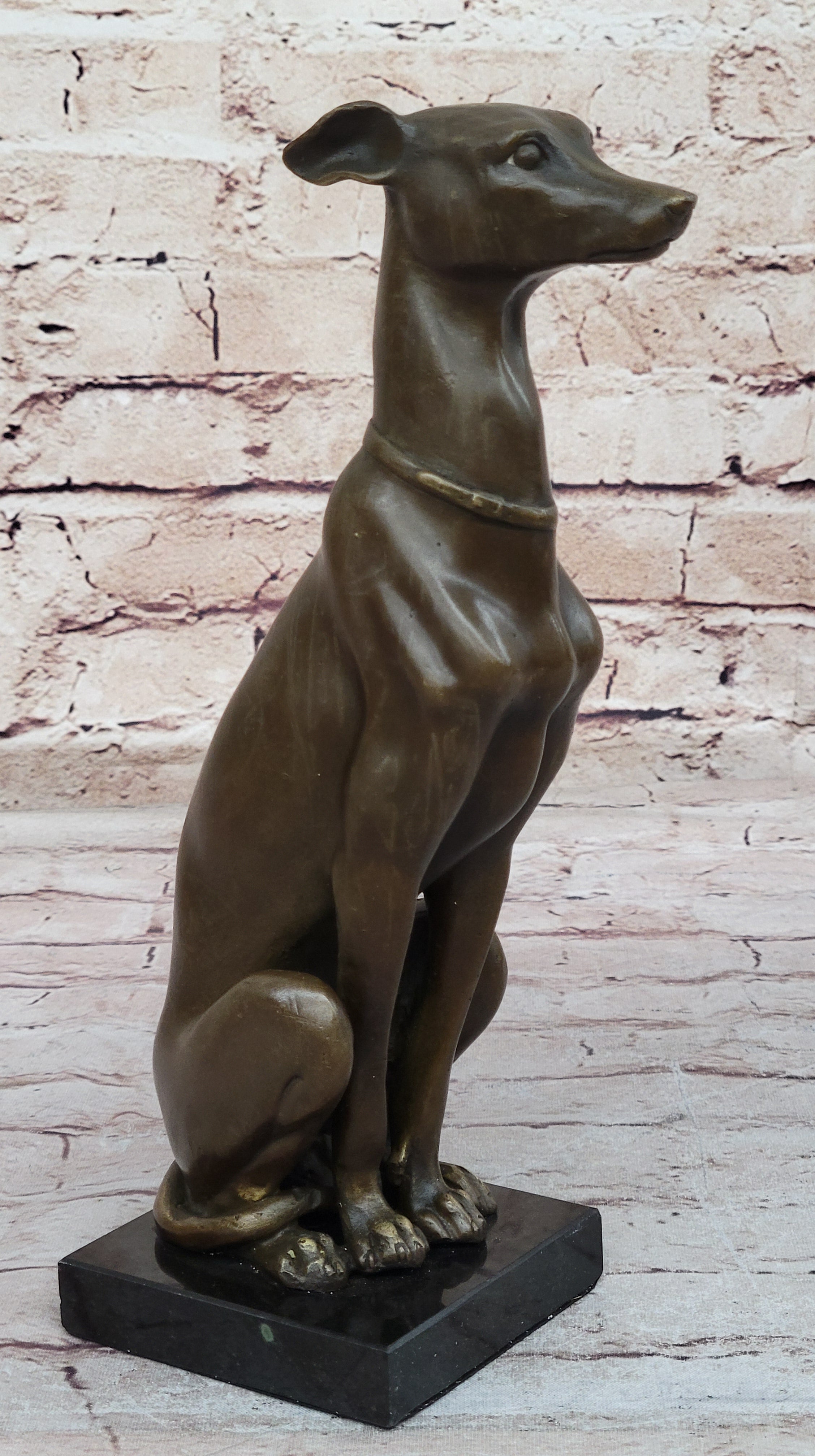 Greyhound Whippet Bronze Metal Modern Art Sculpture Marble Base