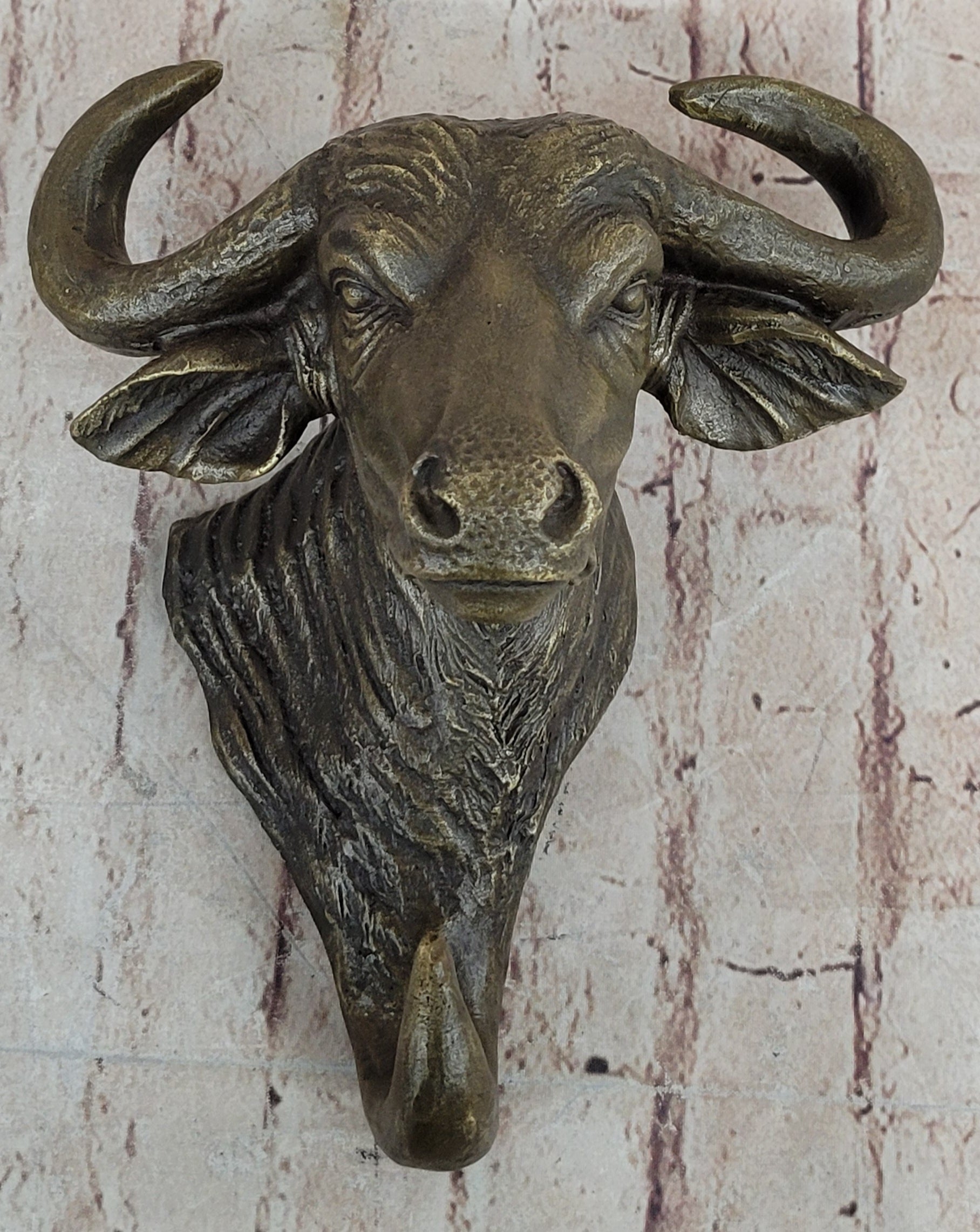 Bull Steer Buffalo Cow Cattle Bronze Wall Mounted Head Signed Art
