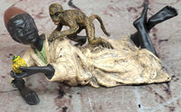 Vienna Bronze Sculpture by Bergman: Arab Man with Monkey