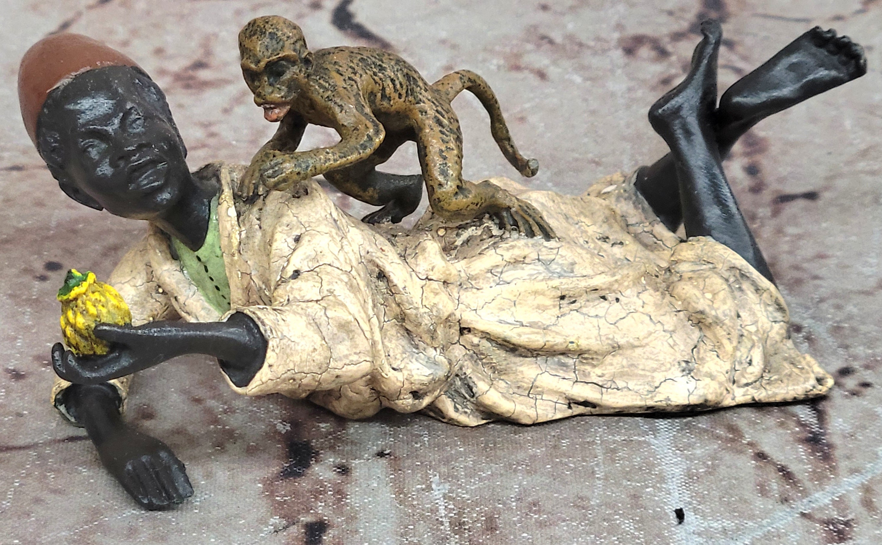 Vienna Bronze Sculpture by Bergman: Arab Man with Monkey