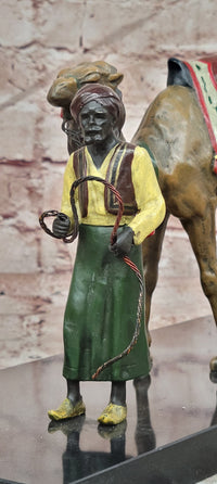 Hand Mand Franz Bergman Cold Paint Vienna Bronze Sculpture Arav Man W/ Camel