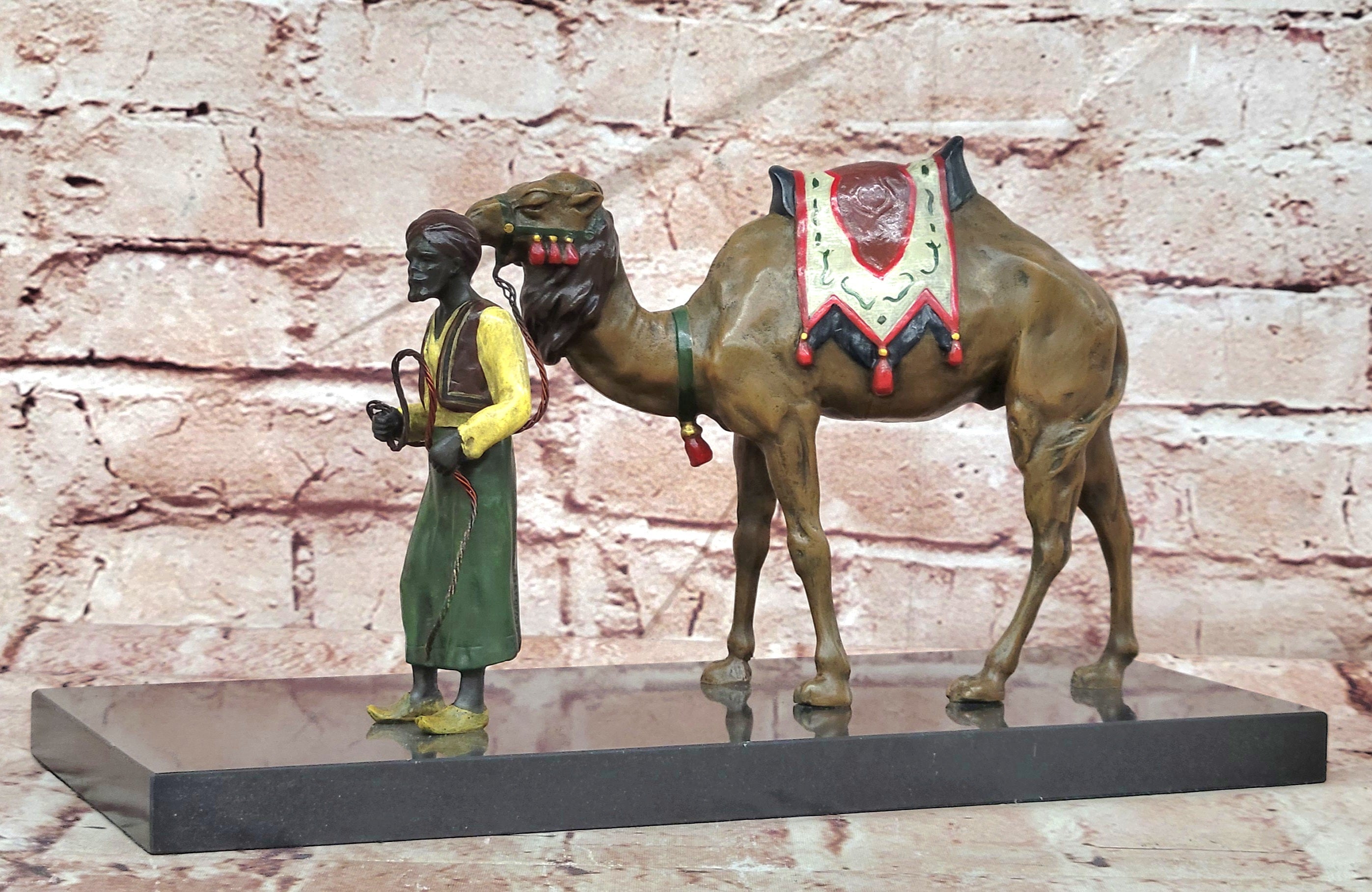 Hand Mand Franz Bergman Cold Paint Vienna Bronze Sculpture Arav Man W/ Camel