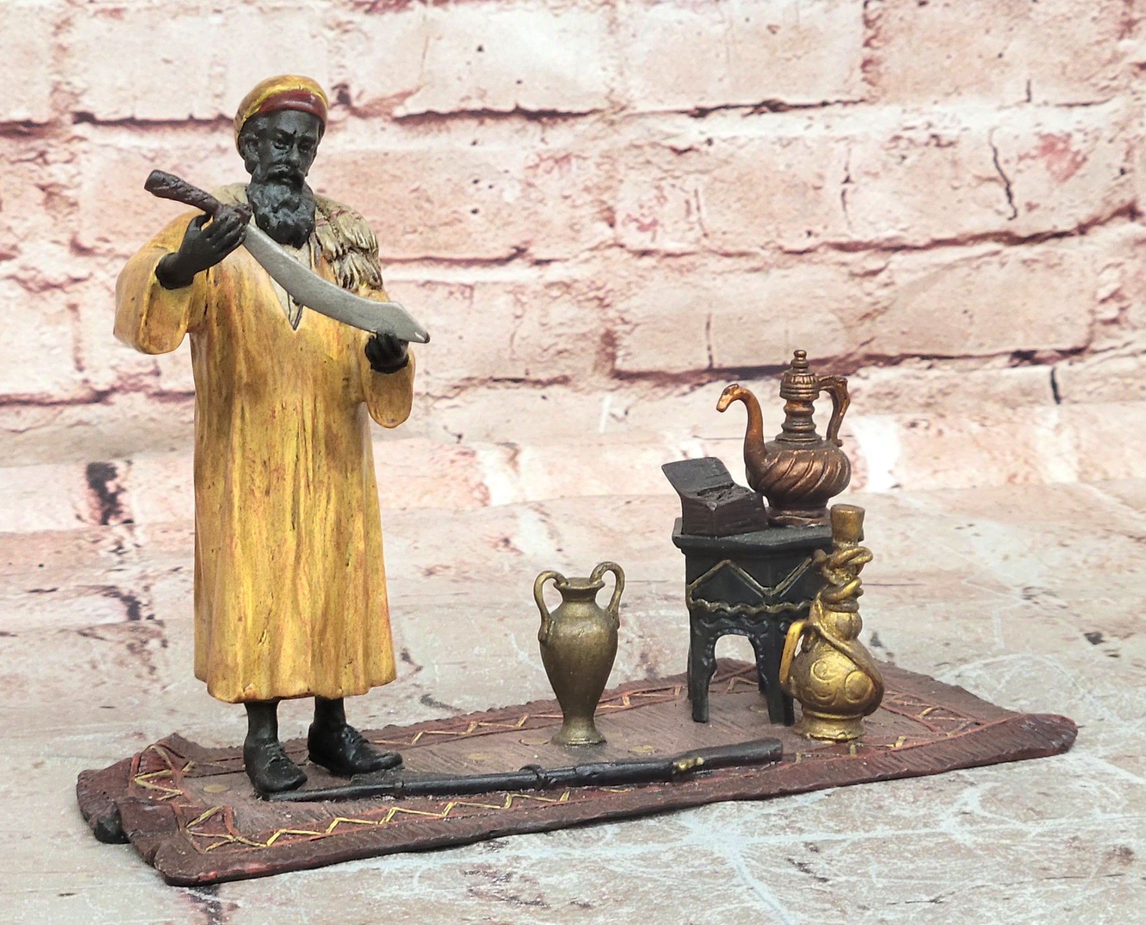 Signed Bergman Orientalist Sculpture of Rug Merchants Bronze Sculpture Statue