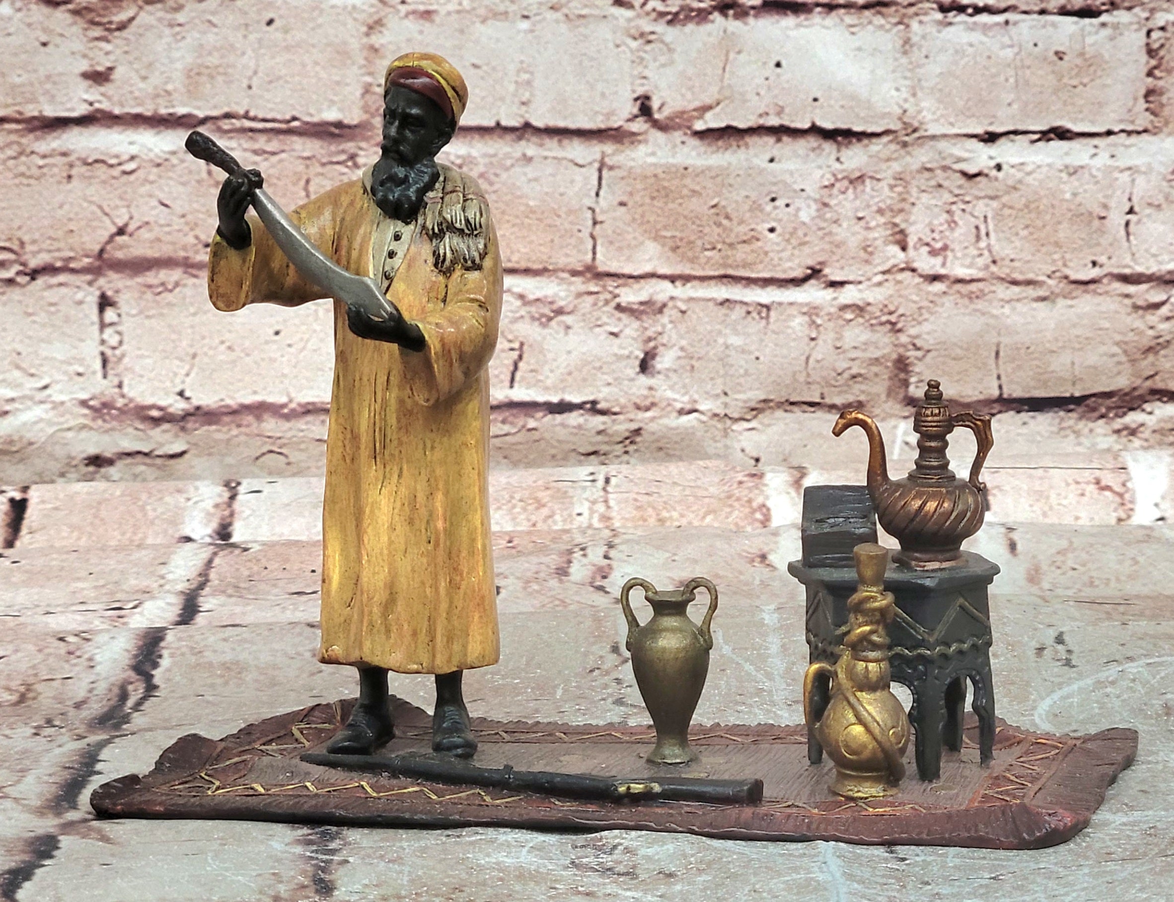 Signed Bergman Orientalist Sculpture of Rug Merchants Bronze Sculpture Statue