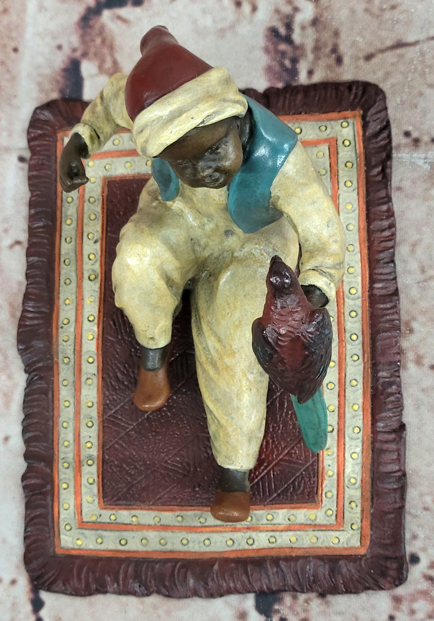 Franz Bergman Cold Painted Bronze Sculpture of an Arab Sitting on an Oriental Rug