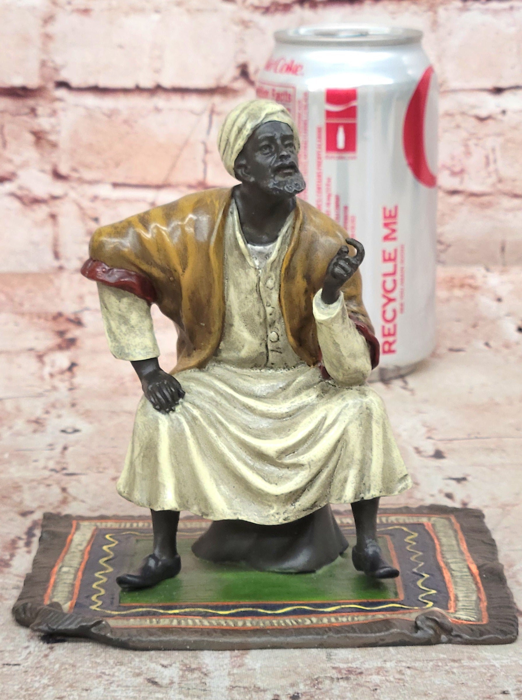 FRANZ BERGMAN GENUINE BRONZE SCULPTURE OF AN ORIENTAL MERCHANT ON CARPET COLLECTIBLE ART