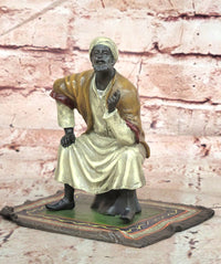 FRANZ BERGMAN GENUINE BRONZE SCULPTURE OF AN ORIENTAL MERCHANT ON CARPET COLLECTIBLE ART