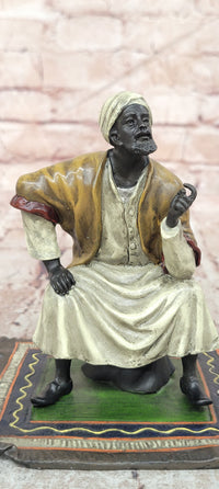 FRANZ BERGMAN GENUINE BRONZE SCULPTURE OF AN ORIENTAL MERCHANT ON CARPET COLLECTIBLE ART