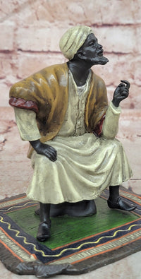 FRANZ BERGMAN GENUINE BRONZE SCULPTURE OF AN ORIENTAL MERCHANT ON CARPET COLLECTIBLE ART
