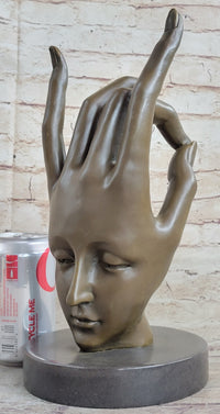 Signed Salvador Dali Gesture Hand Brown Patina Bronze Sculpture