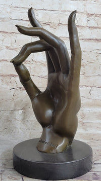 Signed Salvador Dali Gesture Hand Brown Patina Bronze Sculpture