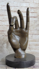 Signed Salvador Dali Gesture Hand Brown Patina Bronze Sculpture