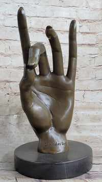 Signed Salvador Dali Gesture Hand Brown Patina Bronze Sculpture