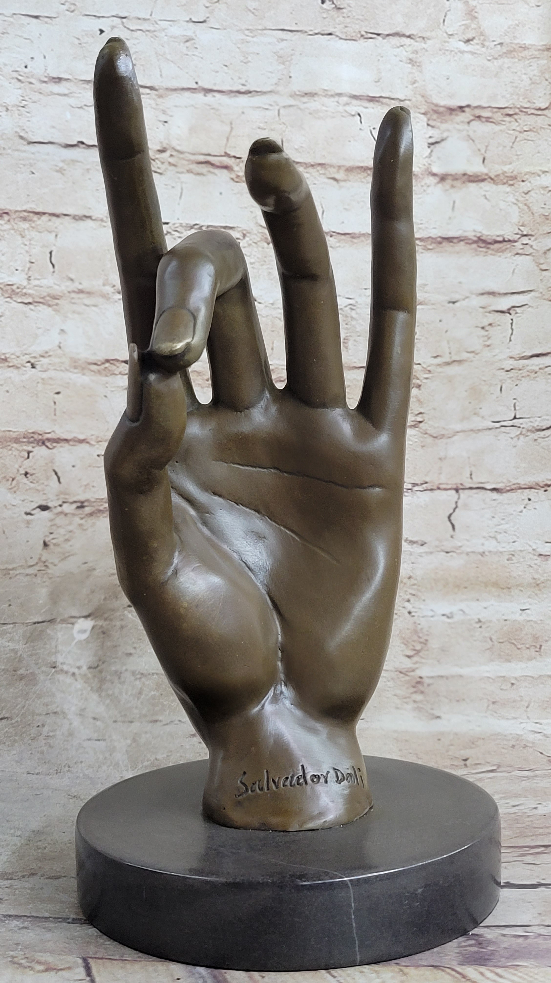 Signed Salvador Dali Gesture Hand Brown Patina Bronze Sculpture