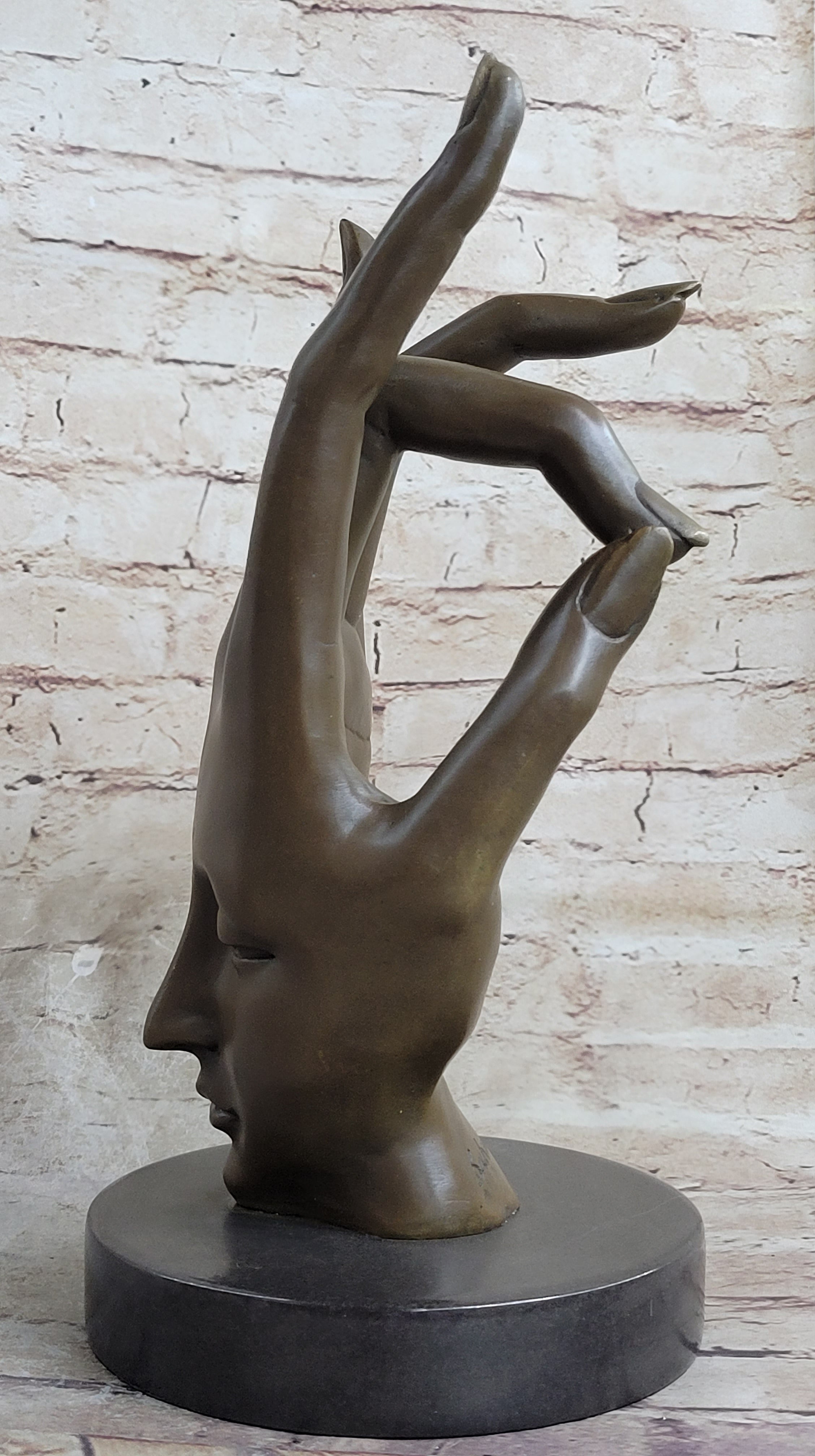 Signed Salvador Dali Gesture Hand Brown Patina Bronze Sculpture