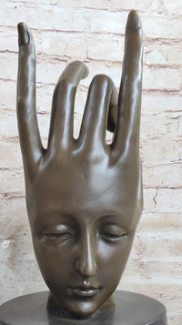Signed Salvador Dali Gesture Hand Brown Patina Bronze Sculpture