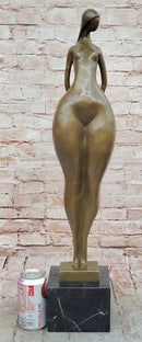 Abstract Bronze Female Sculpture – Modern Nude Woman on Marble Base