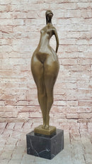Abstract Bronze Female Sculpture – Modern Nude Woman on Marble Base