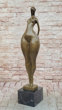 Abstract Bronze Female Sculpture – Modern Nude Woman on Marble Base