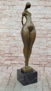 Abstract Bronze Female Sculpture – Modern Nude Woman on Marble Base