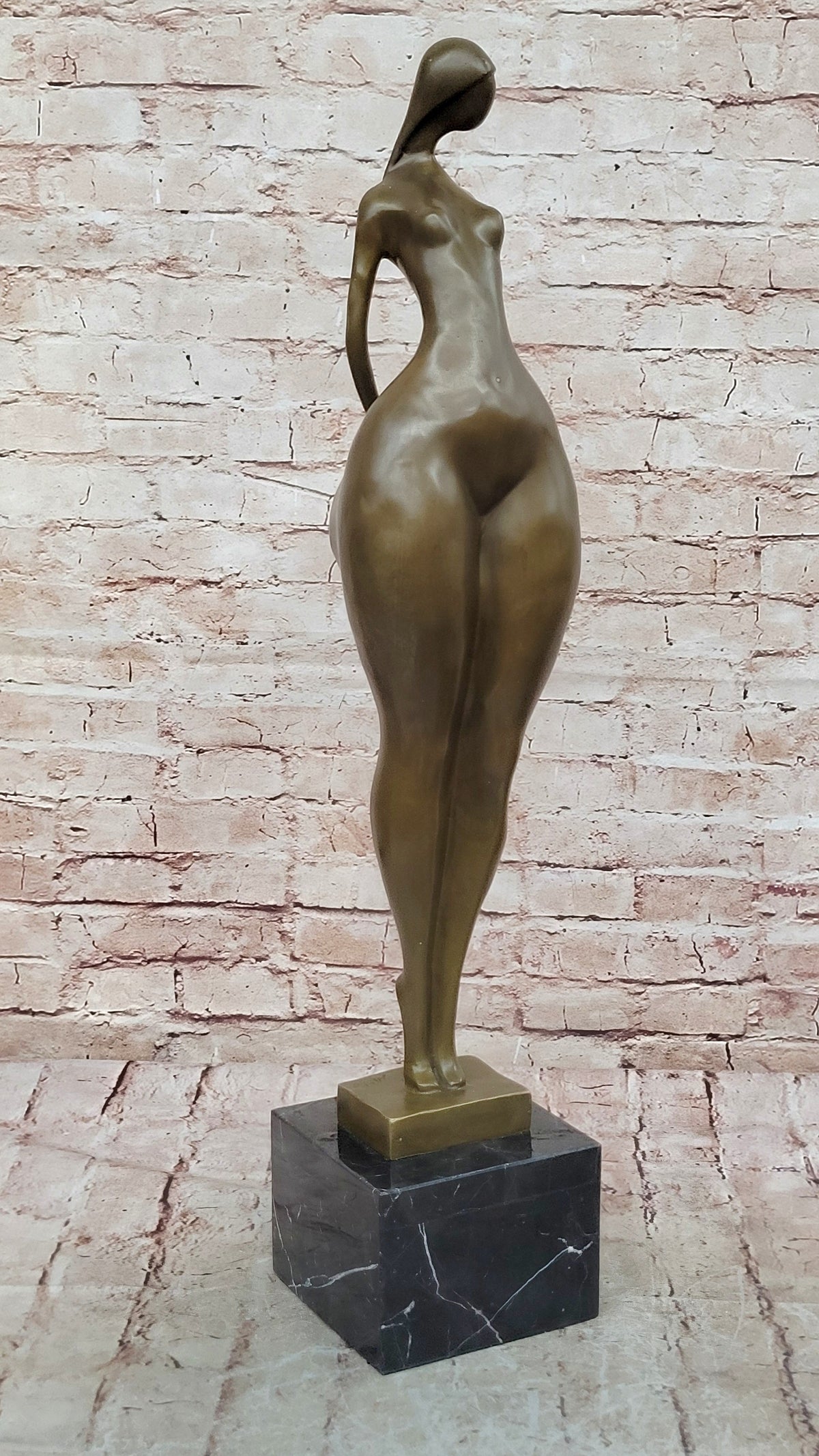 Abstract Bronze Female Sculpture – Modern Nude Woman on Marble Base