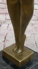 Abstract Bronze Female Sculpture – Modern Nude Woman on Marble Base