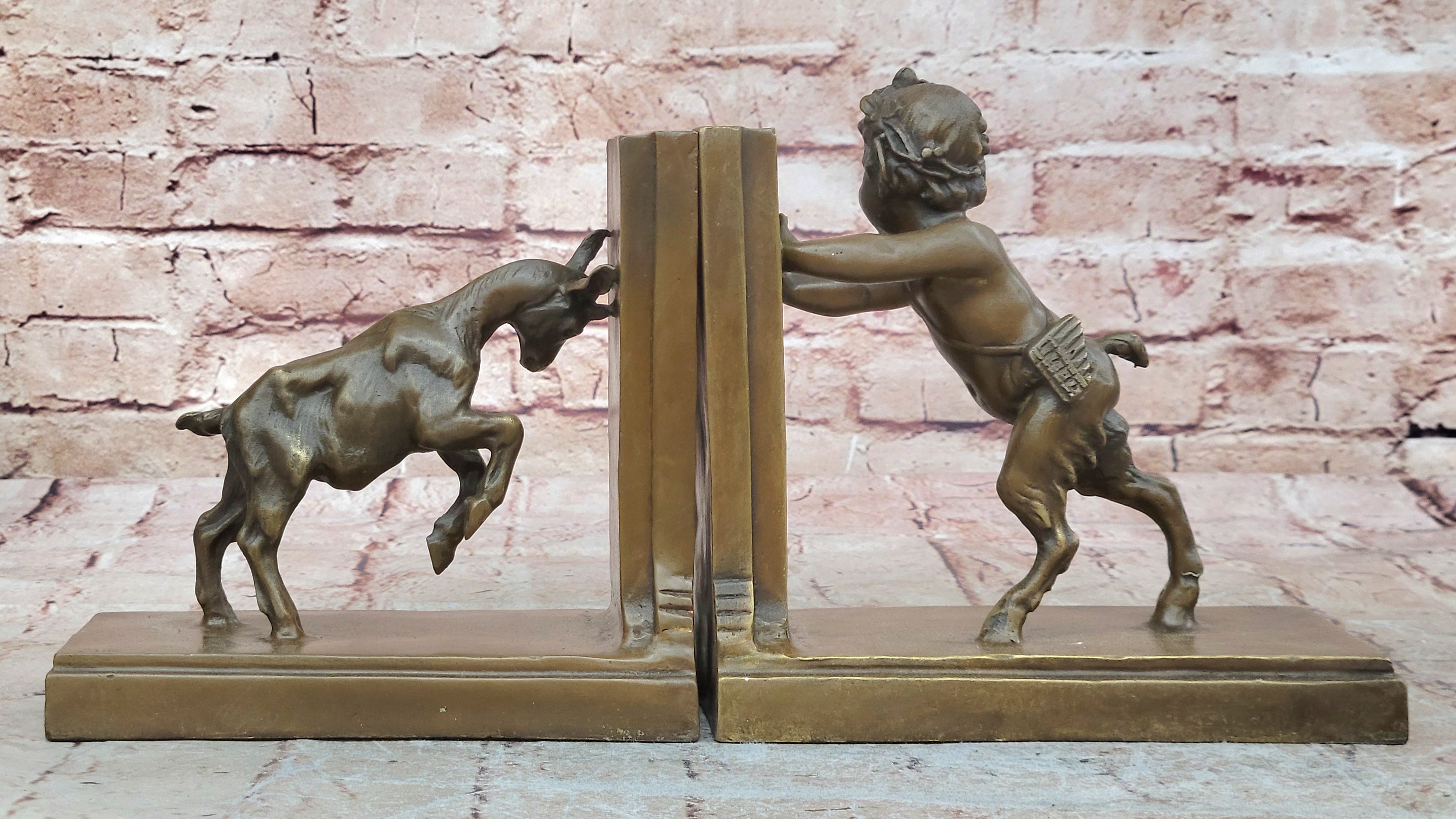 Bronze Bookends – Satyr and Goat Mythological Sculpture