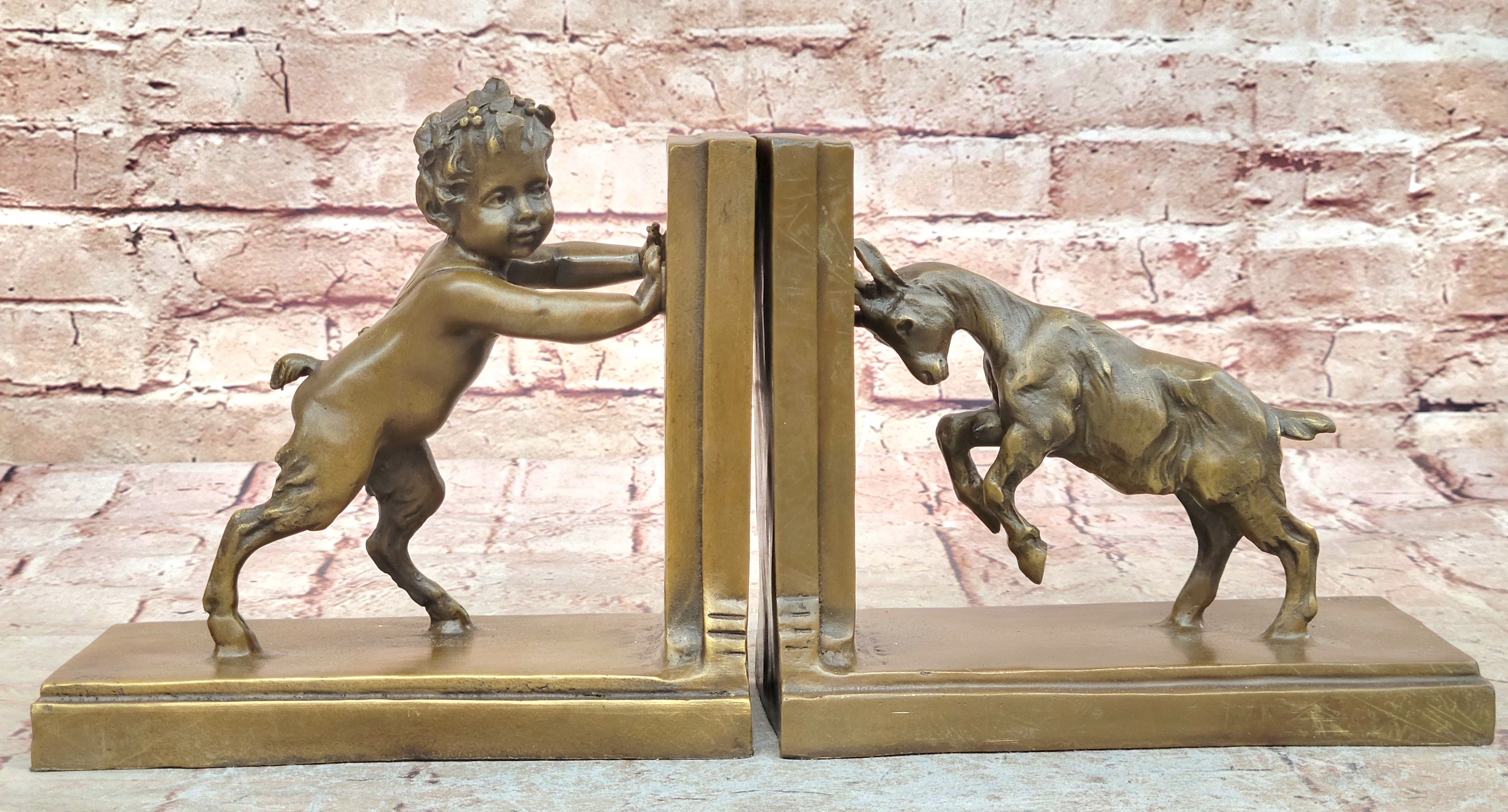 Bronze Bookends – Satyr and Goat Mythological Sculpture