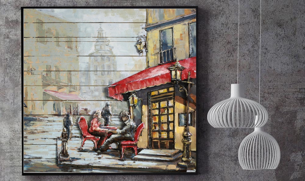 French Cafe 3-D Wall Mount Oil Painting Artwork