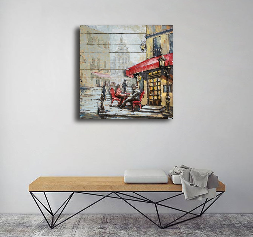 French Cafe 3-D Wall Mount Oil Painting Artwork