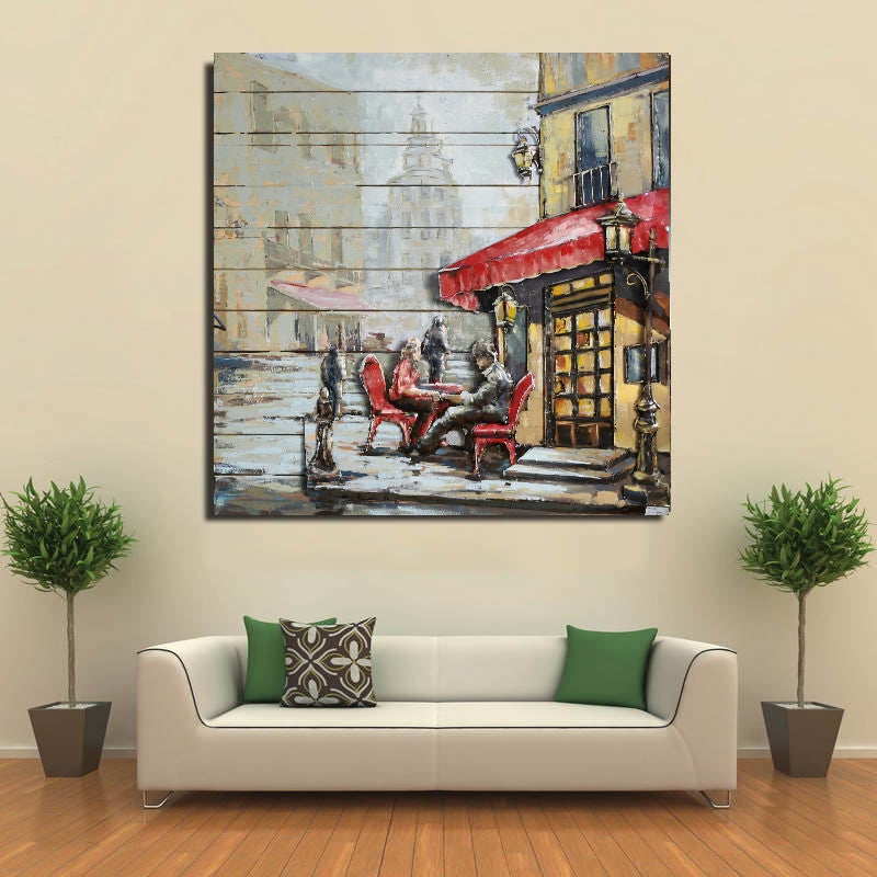 French Cafe 3-D Wall Mount Oil Painting Artwork