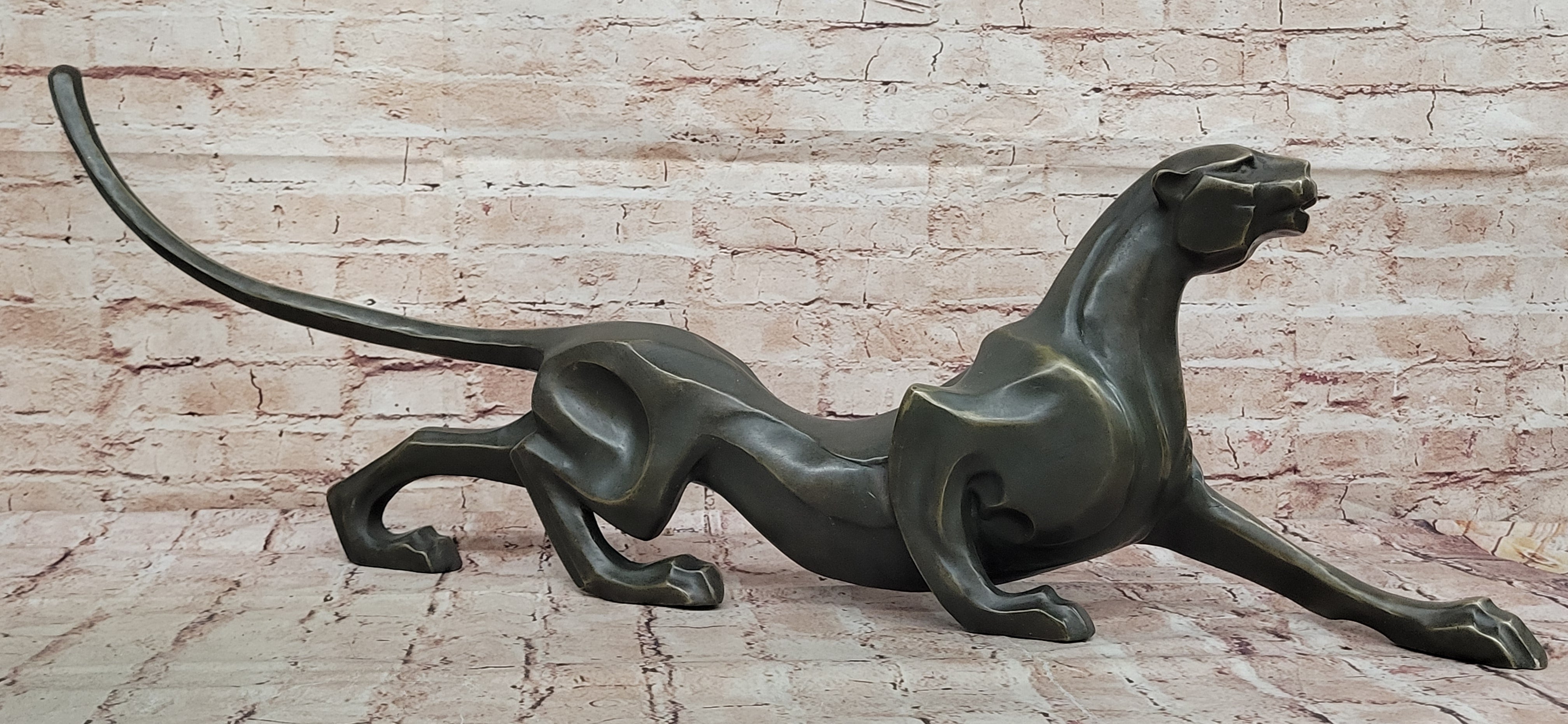 Bronze Panther Sculpture – Abstract Feline Art Deco