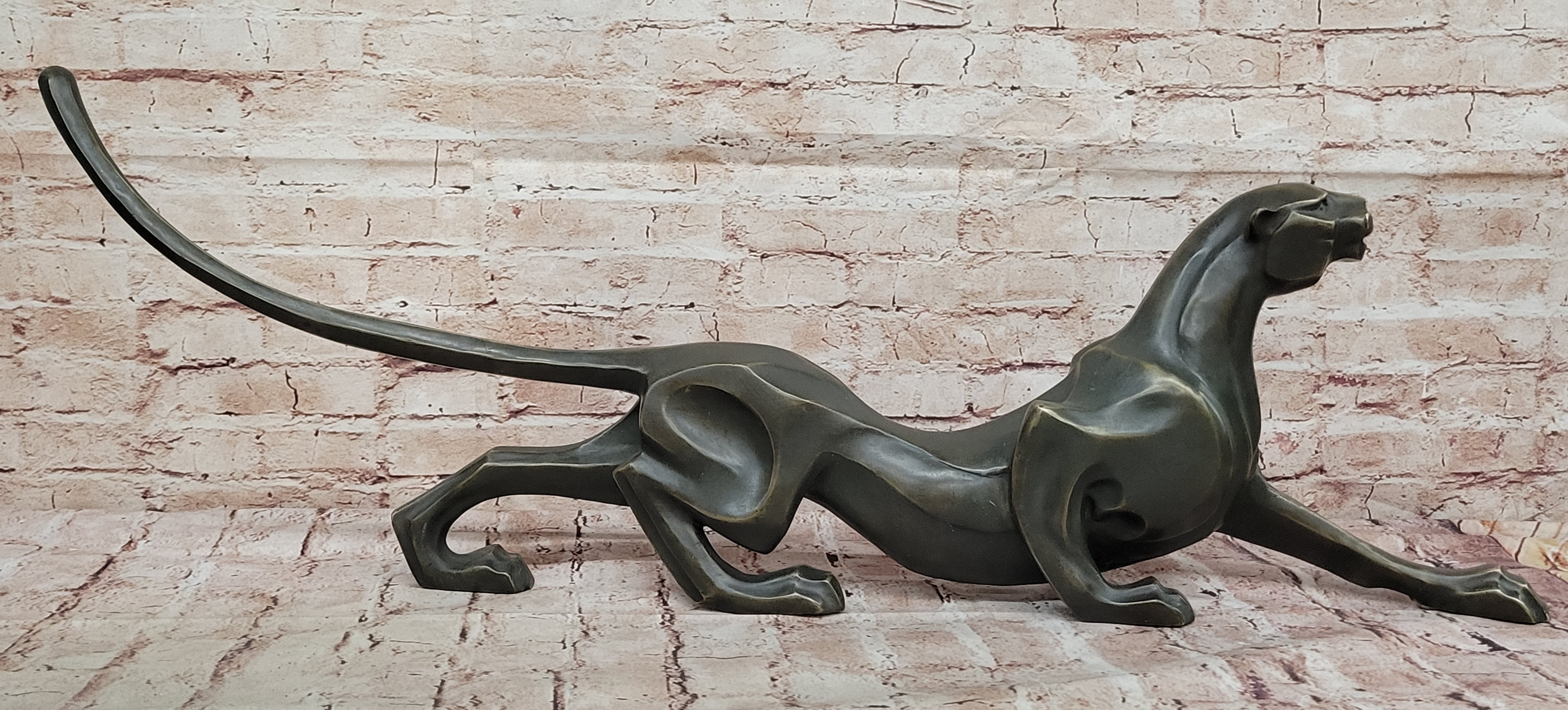 Bronze Panther Sculpture – Abstract Feline Art Deco
