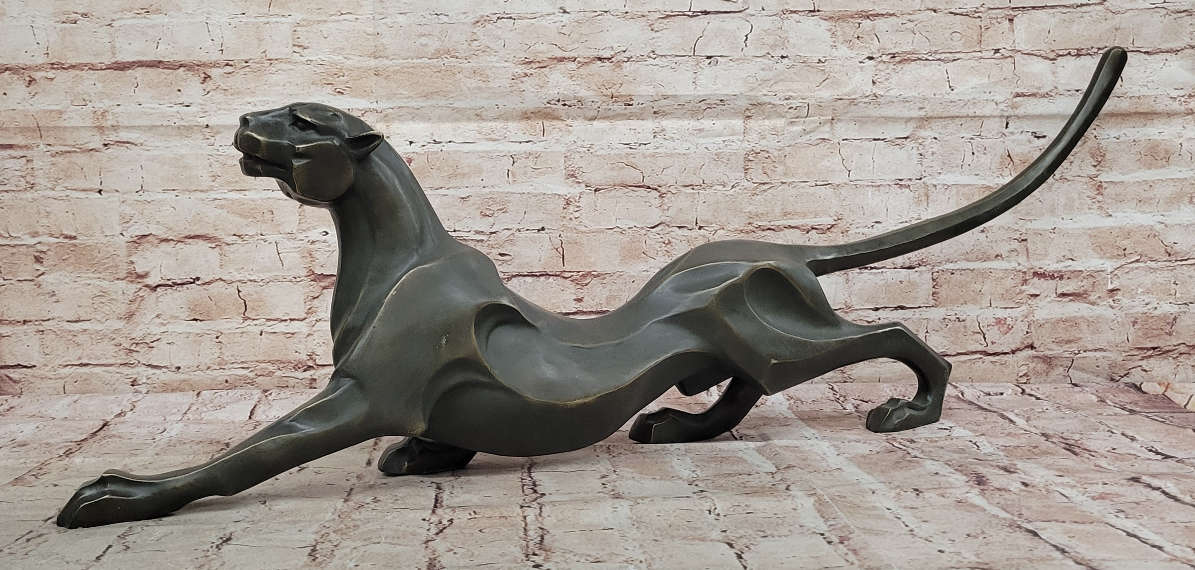 Bronze Panther Sculpture – Abstract Feline Art Deco