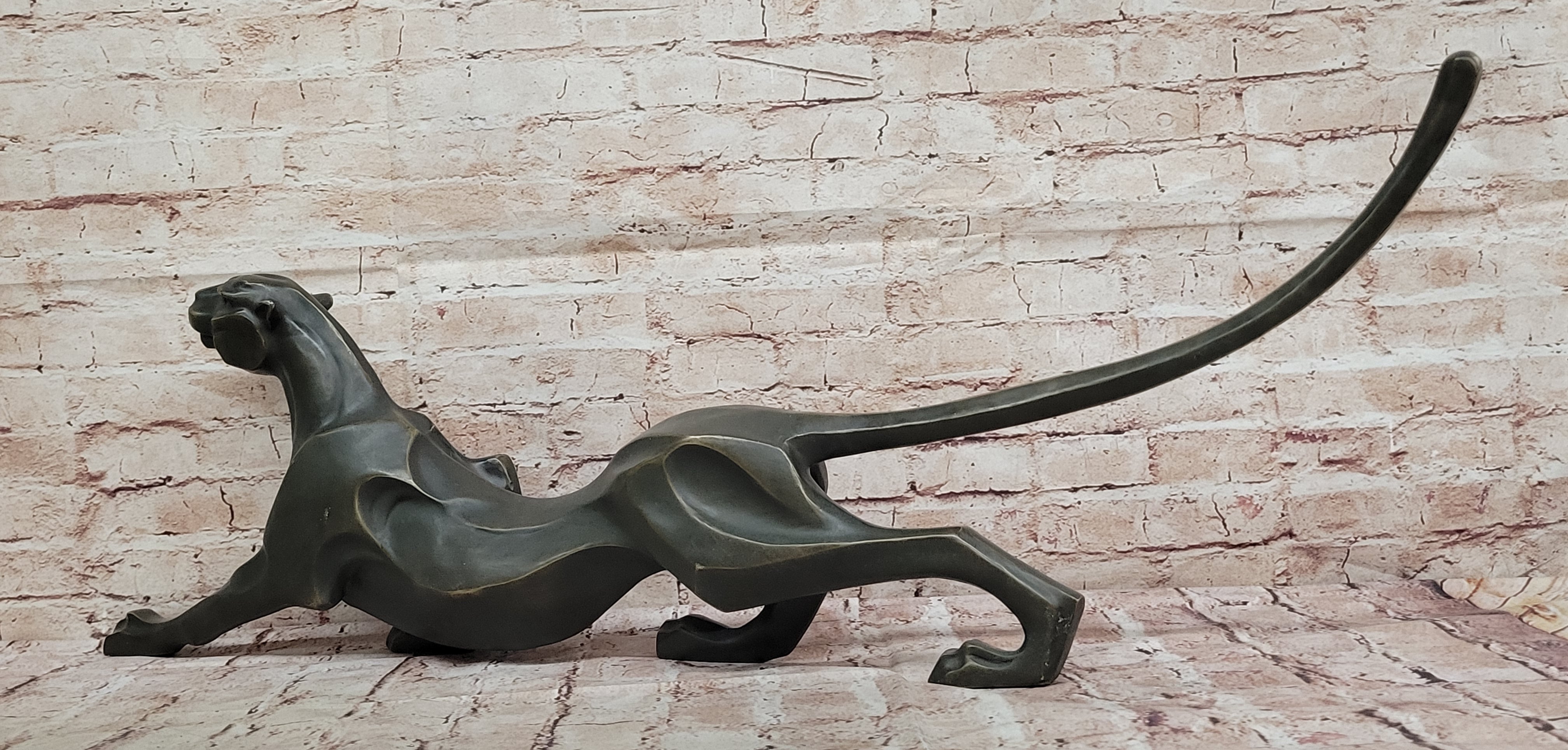 Bronze Panther Sculpture – Abstract Feline Art Deco