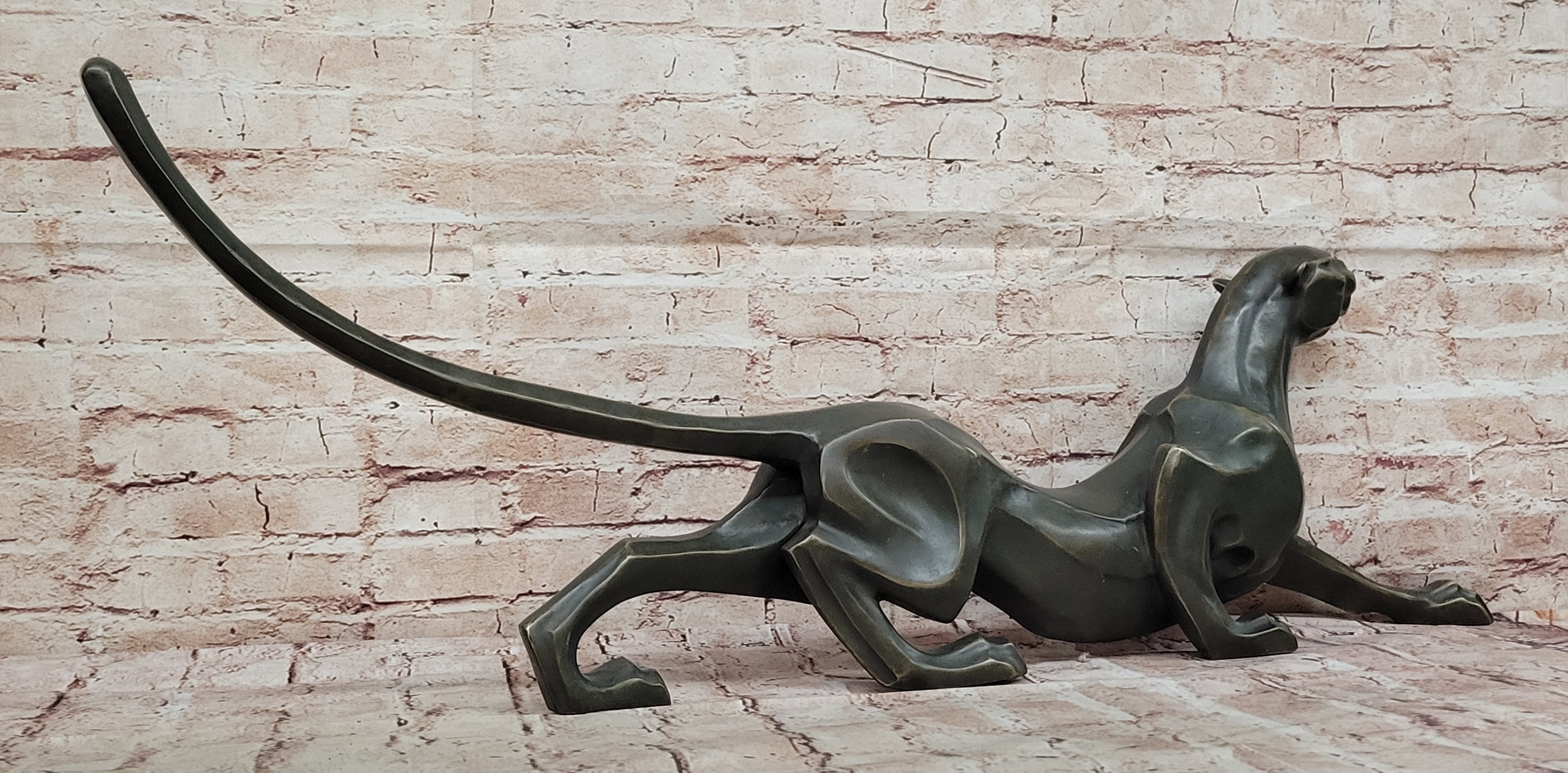 Bronze Panther Sculpture – Abstract Feline Art Deco