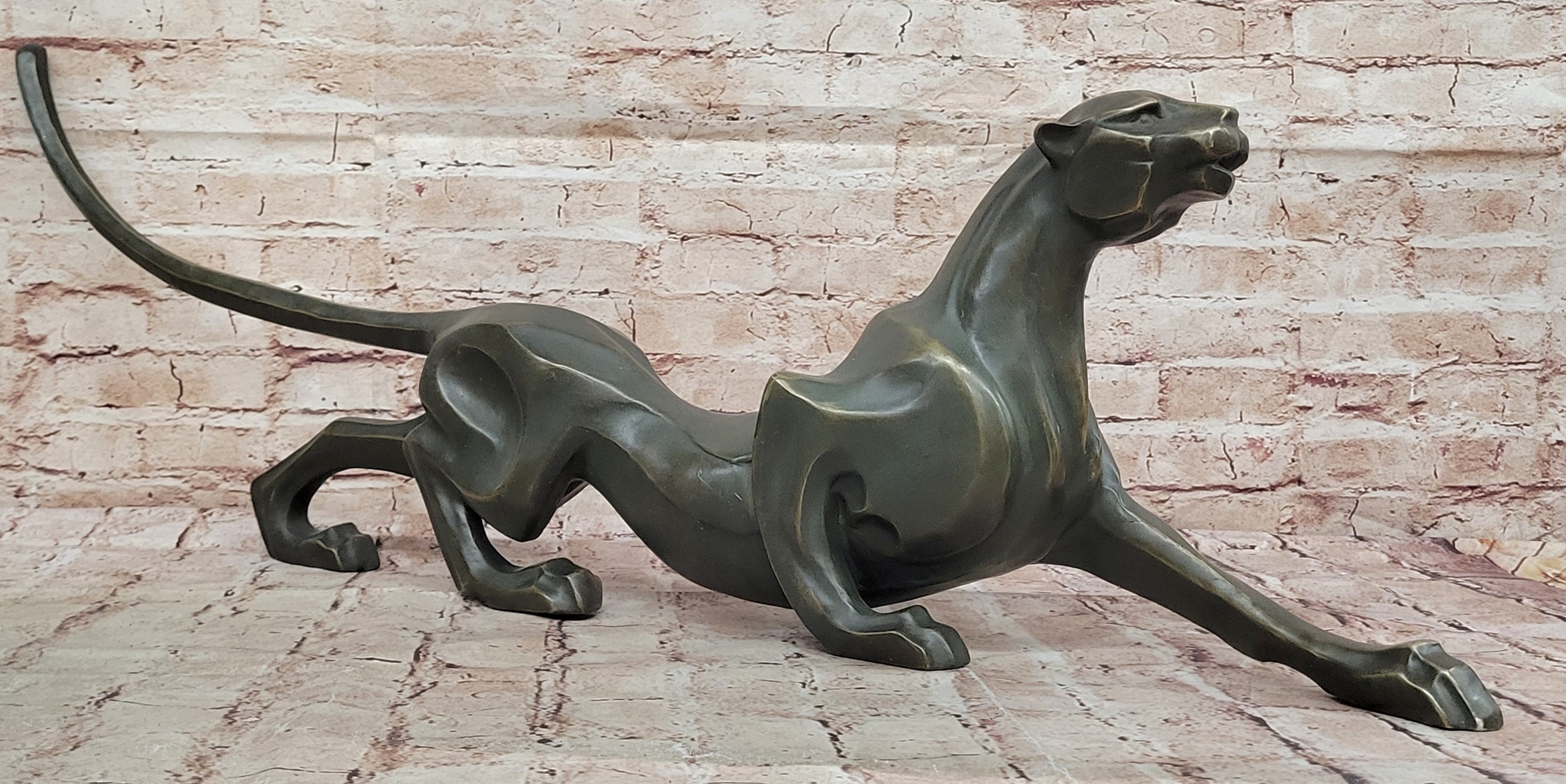 Bronze Panther Sculpture – Abstract Feline Art Deco