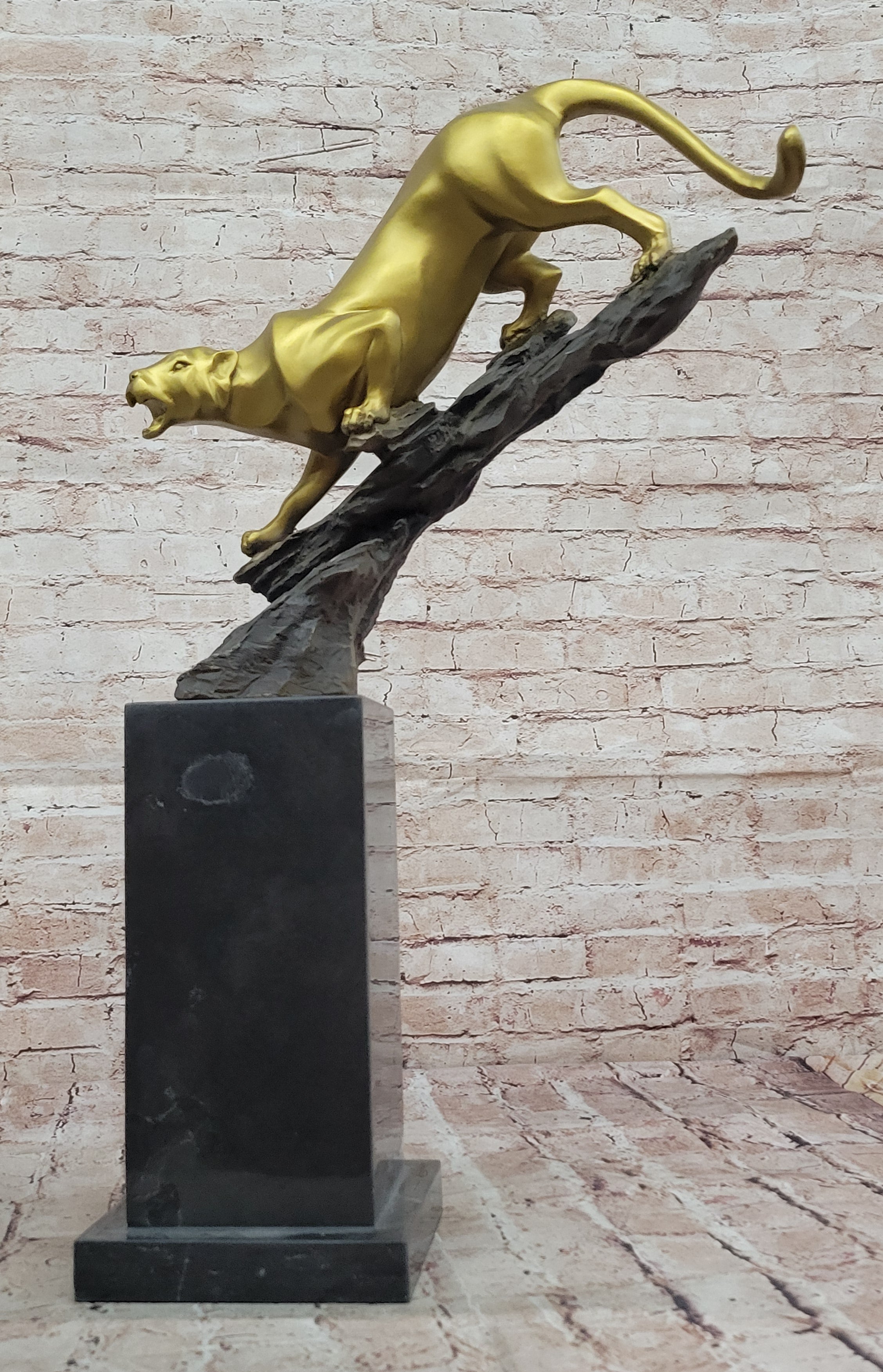 Golden Bronze Panther - Dynamic Wildlife Sculpture