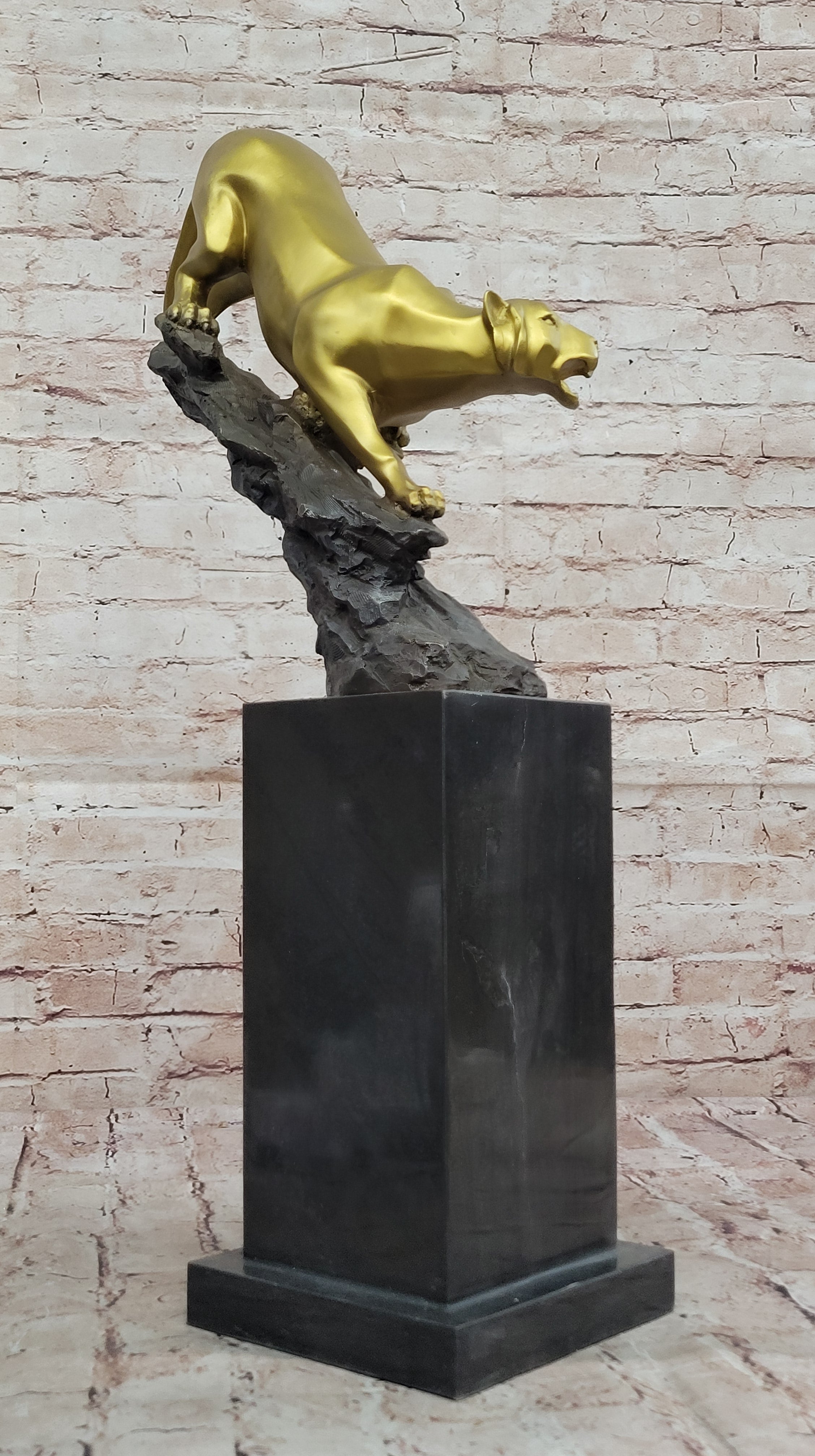 Golden Bronze Panther - Dynamic Wildlife Sculpture