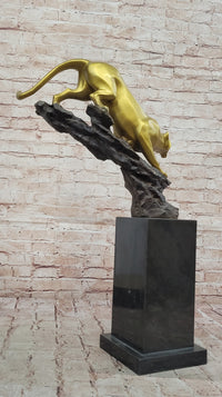 Golden Bronze Panther - Dynamic Wildlife Sculpture