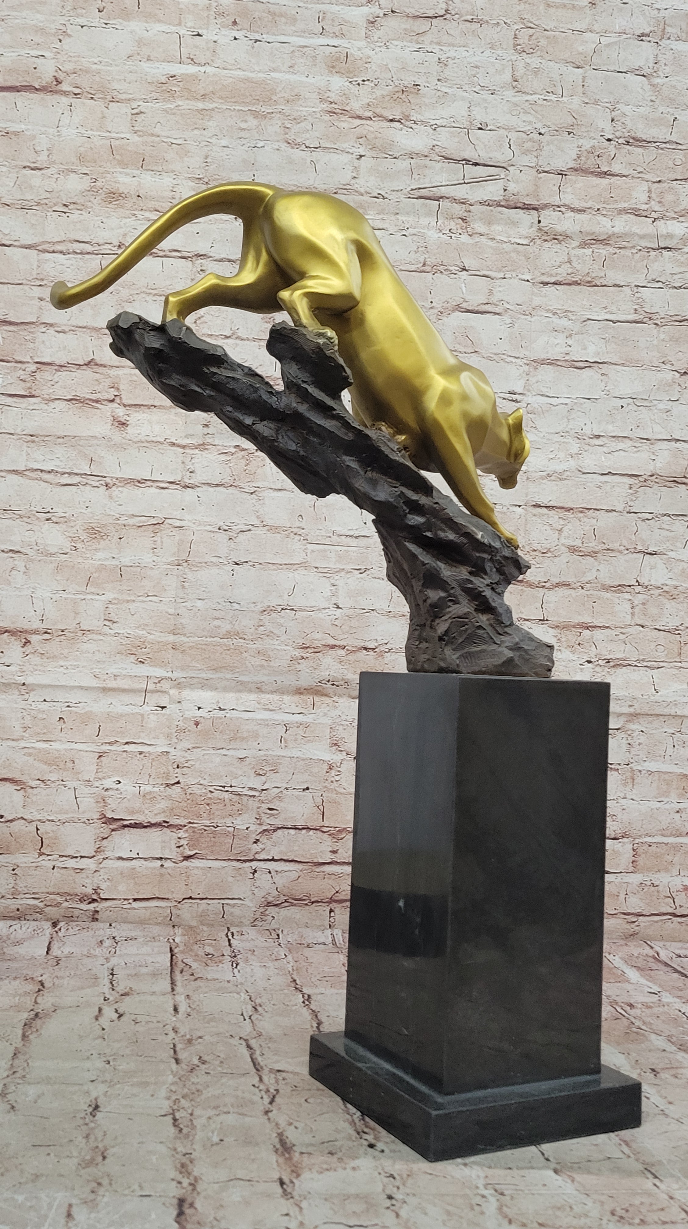 Golden Bronze Panther - Dynamic Wildlife Sculpture