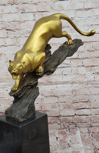 Golden Bronze Panther - Dynamic Wildlife Sculpture