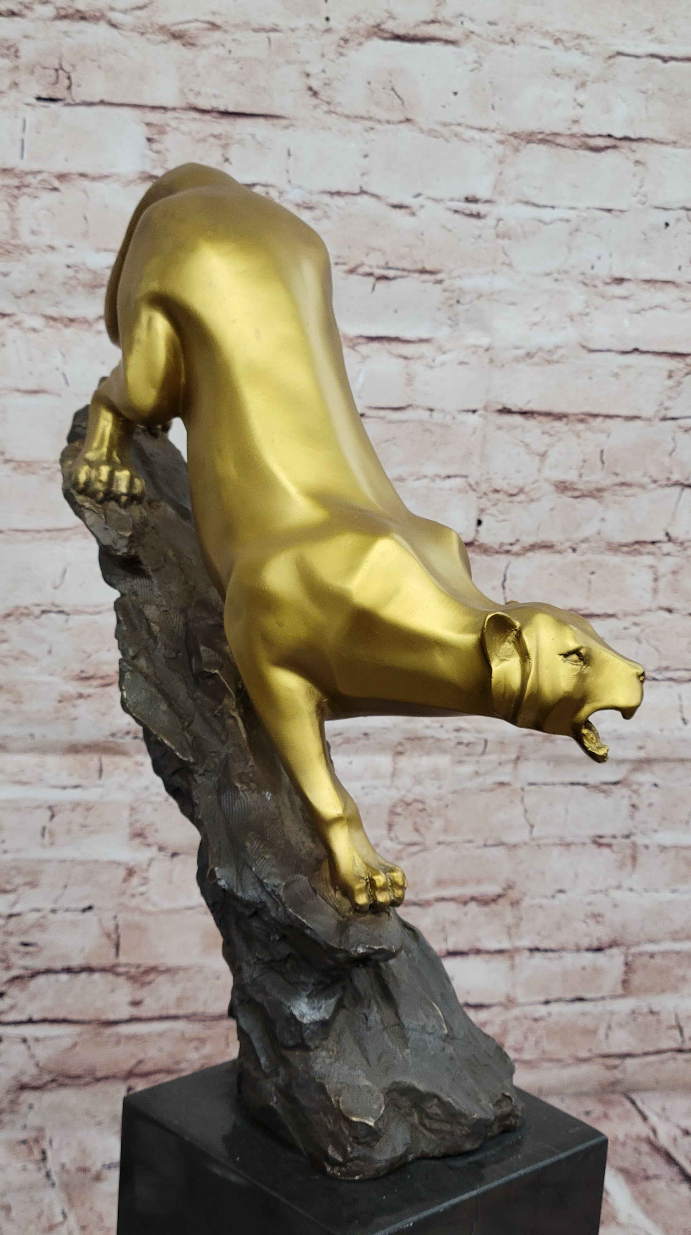 Golden Bronze Panther - Dynamic Wildlife Sculpture