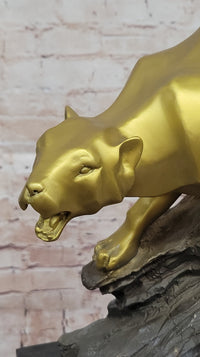 Golden Bronze Panther - Dynamic Wildlife Sculpture